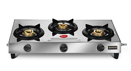 Pigeon Neptune Stainless Steel 3 Burner Gas Stove, Silver - KITCHEN MART