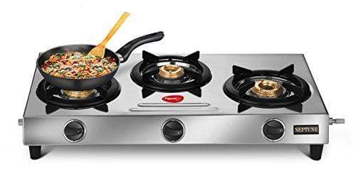 Pigeon Neptune Stainless Steel 3 Burner Gas Stove, Silver - KITCHEN MART