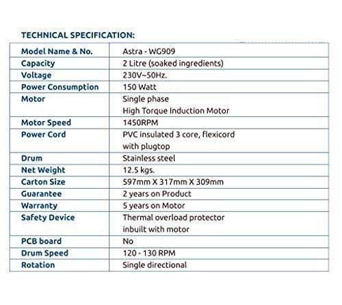 Preethi Astra WG 909 2 Liter Wet Grinder (Blue Color) - KITCHEN MART