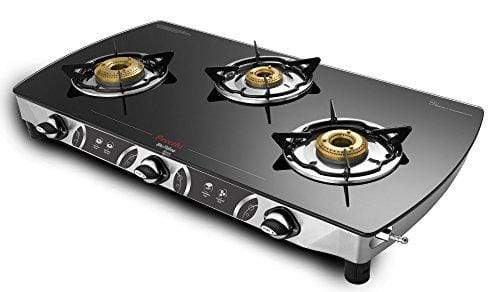 Preethi Blu Flame Blaze Glass Top 3-Burner Gas Stove,Black - KITCHEN MART