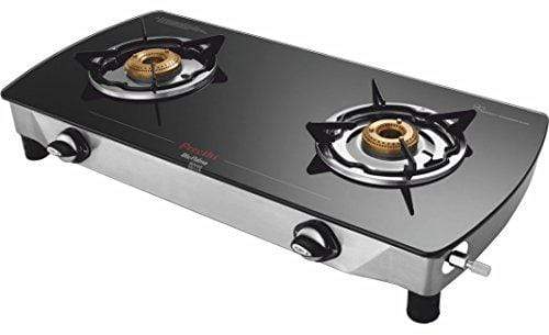Preethi Blu Flame Streak Glass Top 2-Burner Gas Stove, Black - KITCHEN MART