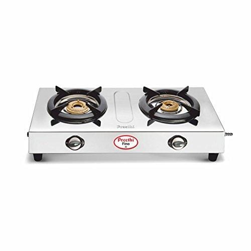 Preethi Fino Stainless Steel 2-Burner Gas Stove, 14-Pieces - KITCHEN MART