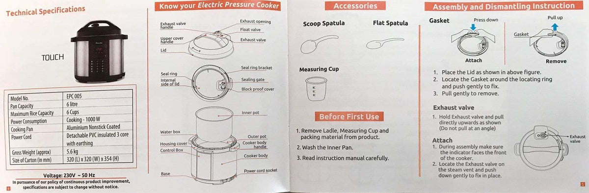 Preethi Touch Electric Pressure Cooker 6litres-1000watts (Model: EPC005) - KITCHEN MART