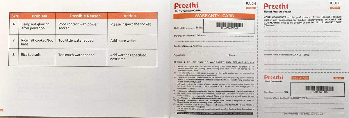 Preethi Touch Electric Pressure Cooker 6litres-1000watts (Model: EPC005) - KITCHEN MART