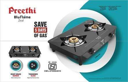 Preethi Zeal Glass 2 Burner Gas Stove (ISI Approved) - KITCHEN MART