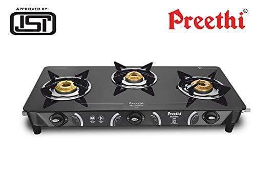 Preethi Zeal Glass 3 Burner Gas Stove (ISI Approved) - KITCHEN MART