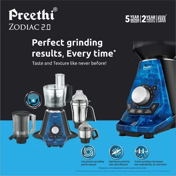 Preethi Zodiac 2.0 MG235 750-Watt Mixer Grinder with 4 Jars (Black) - KITCHEN MART