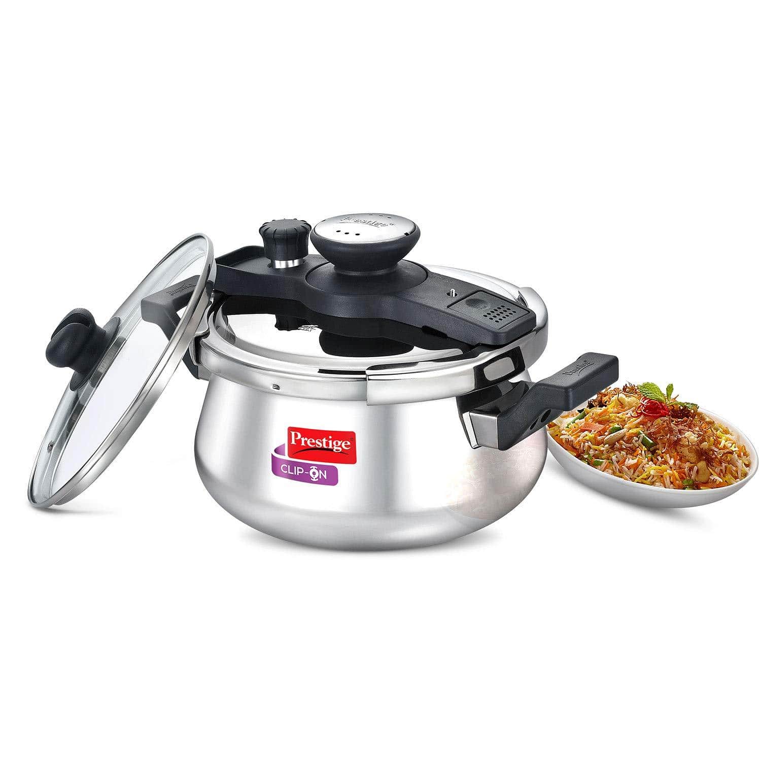 Prestige Clip On Stainless Steel Pressure Cooker with Glass Lid - KITCHEN MART