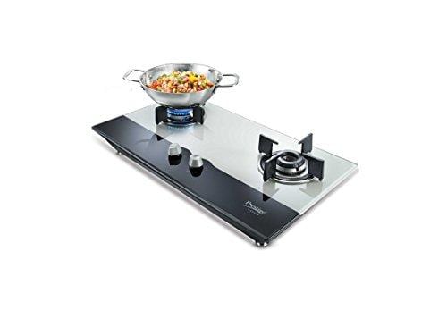 Prestige HobTOP Schott Glass Top 2 Burner Auto Ignition Gas Stove (Black and White) - KITCHEN MART