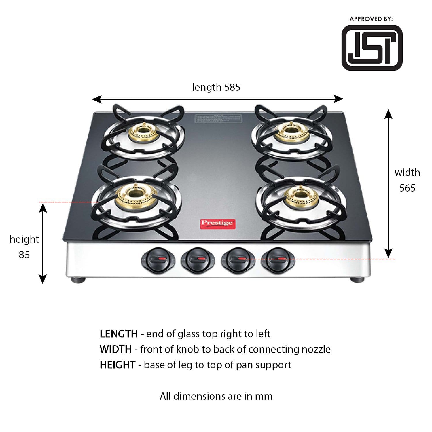 Prestige Marvel Plus Stainless Steel 4 Burner Gas Stove (GTM 04 SS) (ISI Certified) - KITCHEN MART