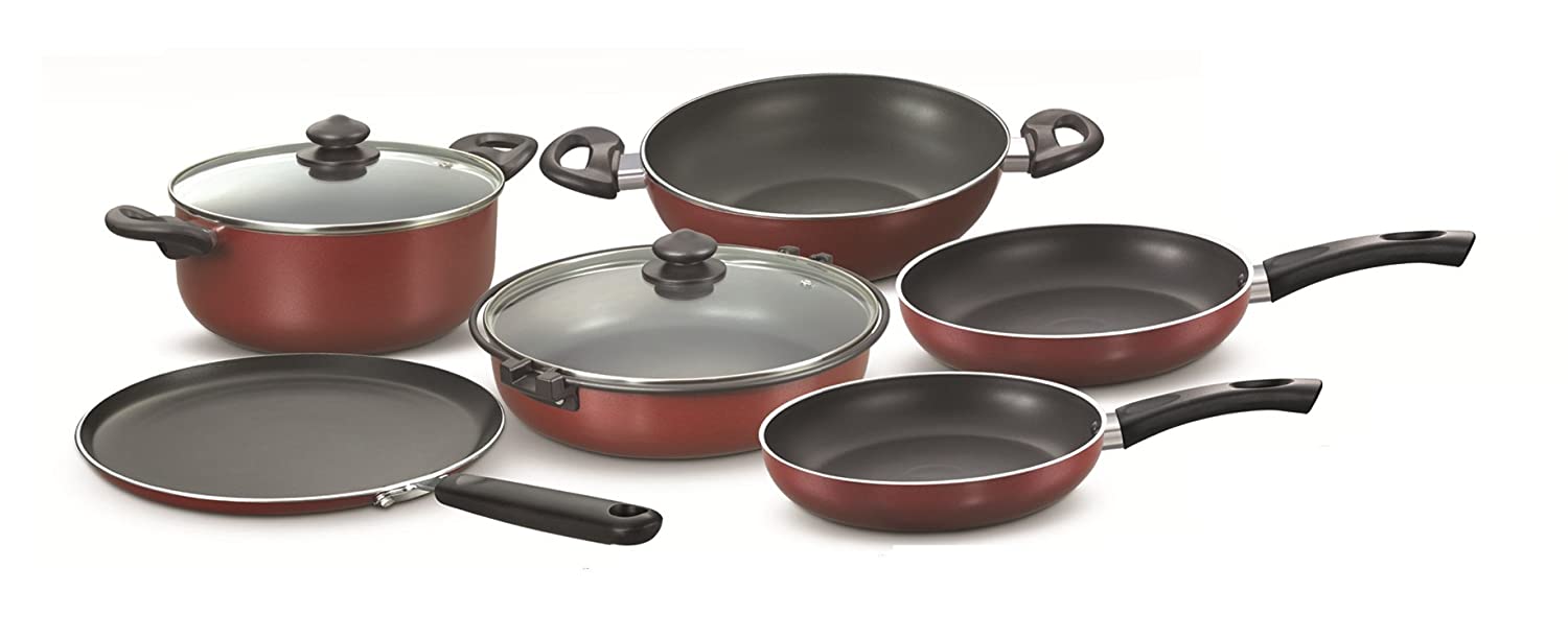 Prestige Omega Deluxe Glass Induction Base Non-Stick Kitchen Set, 6-Pi