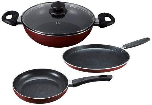 Prestige Omega Deluxe Induction Base Non-Stick Kitchen Set, 3-Piece, Extra Thickness (2.8mm) for improved cooking - KITCHEN MART