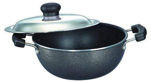 Prestige Omega Select Plus Non-Stick Flat Base Kadai with Lid(Grey) - KITCHEN MART