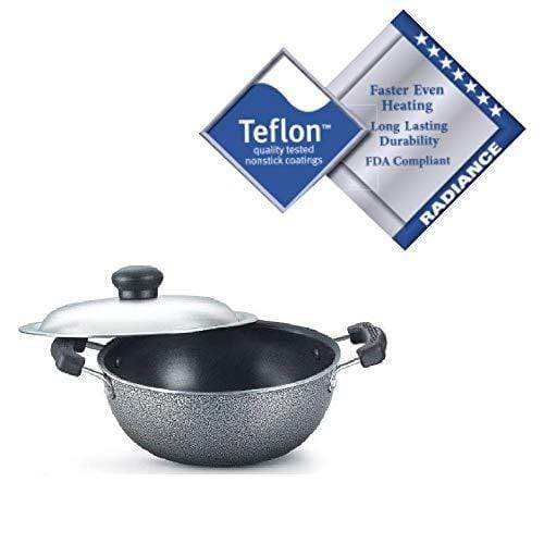 Prestige Omega Select Plus Non-Stick Round Base Kadai with Lid(Grey) - KITCHEN MART
