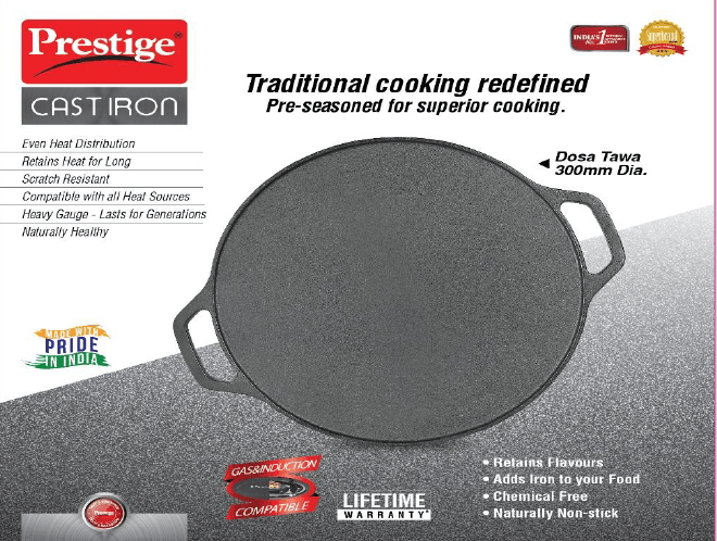 Prestige Pre-Seasoned Cast Iron Dosa Tawa, 30cm