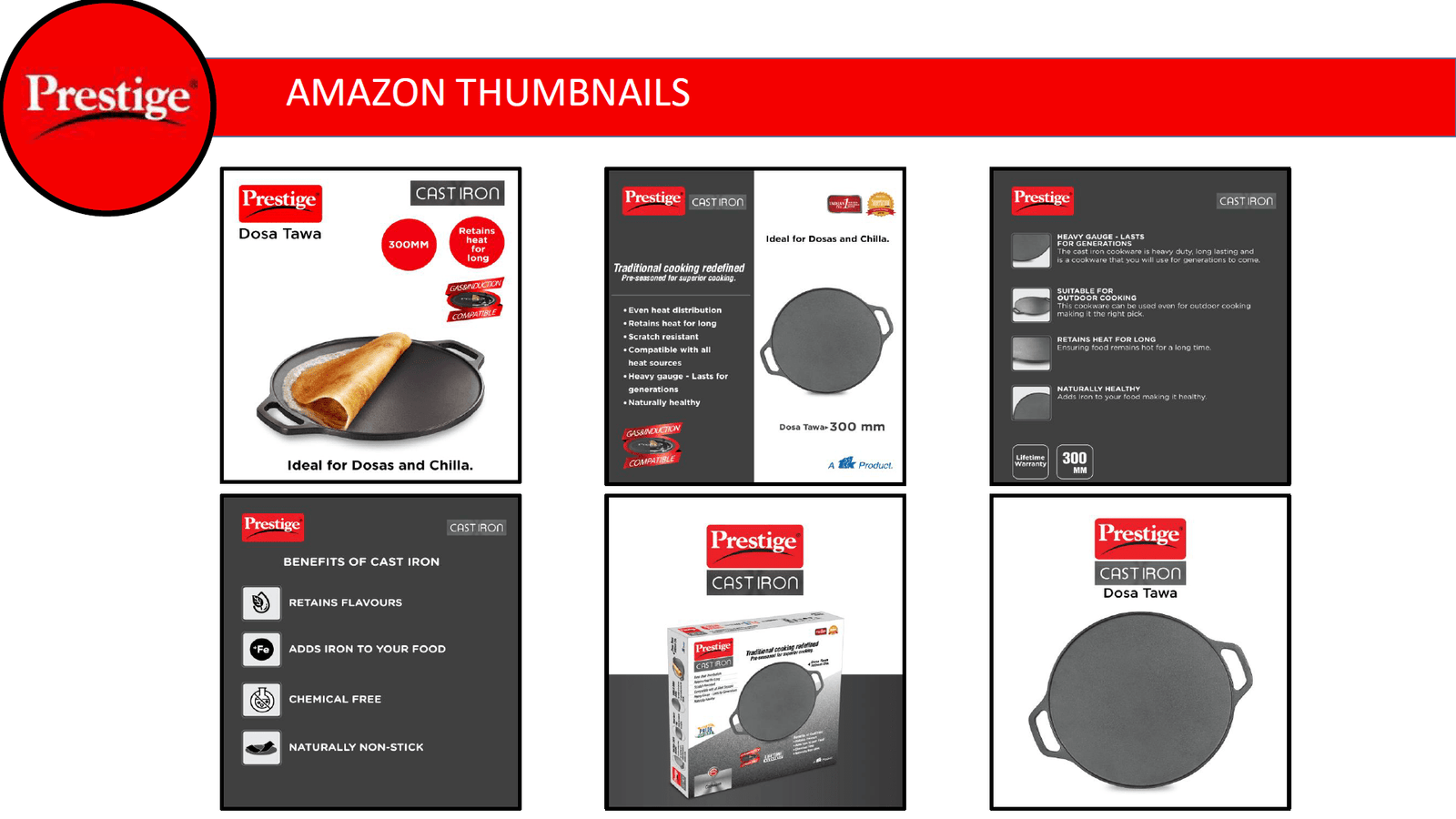 Prestige Pre-Seasoned Cast Iron Dosa Tawa, 30cm