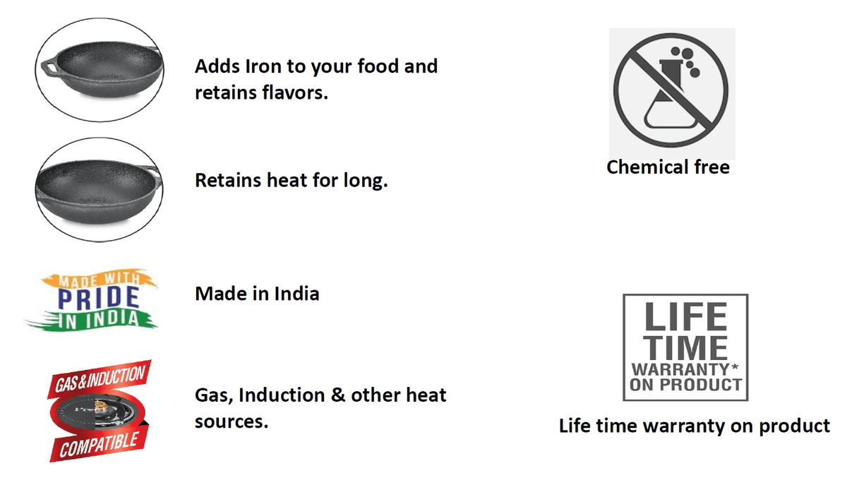 Prestige Pre-Seasoned Cast Iron Kadai, 26cm