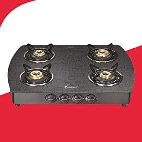 Prestige Premia Schott Designer Series GlassTop, 4 Burner Gas Stove, Black (GTS 04D) - KITCHEN MART