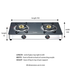 Prestige Royale Plus Schott Glass 2 Burner Gas Stove, SS (GTS 02SS) - KITCHEN MART