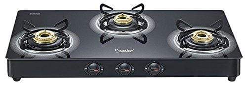 Prestige Royale Plus Schott Glass 3 Burner Gas Stove, Black - KITCHEN MART