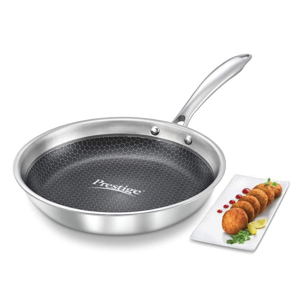 Prestige Tri-Ply Honey Comb Stainless Steel Frypan with Lid - KITCHEN MART