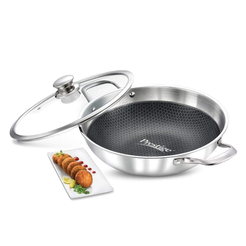 Prestige Tri-Ply Honey Comb Stainless Steel Kadai with Lid - KITCHEN MART