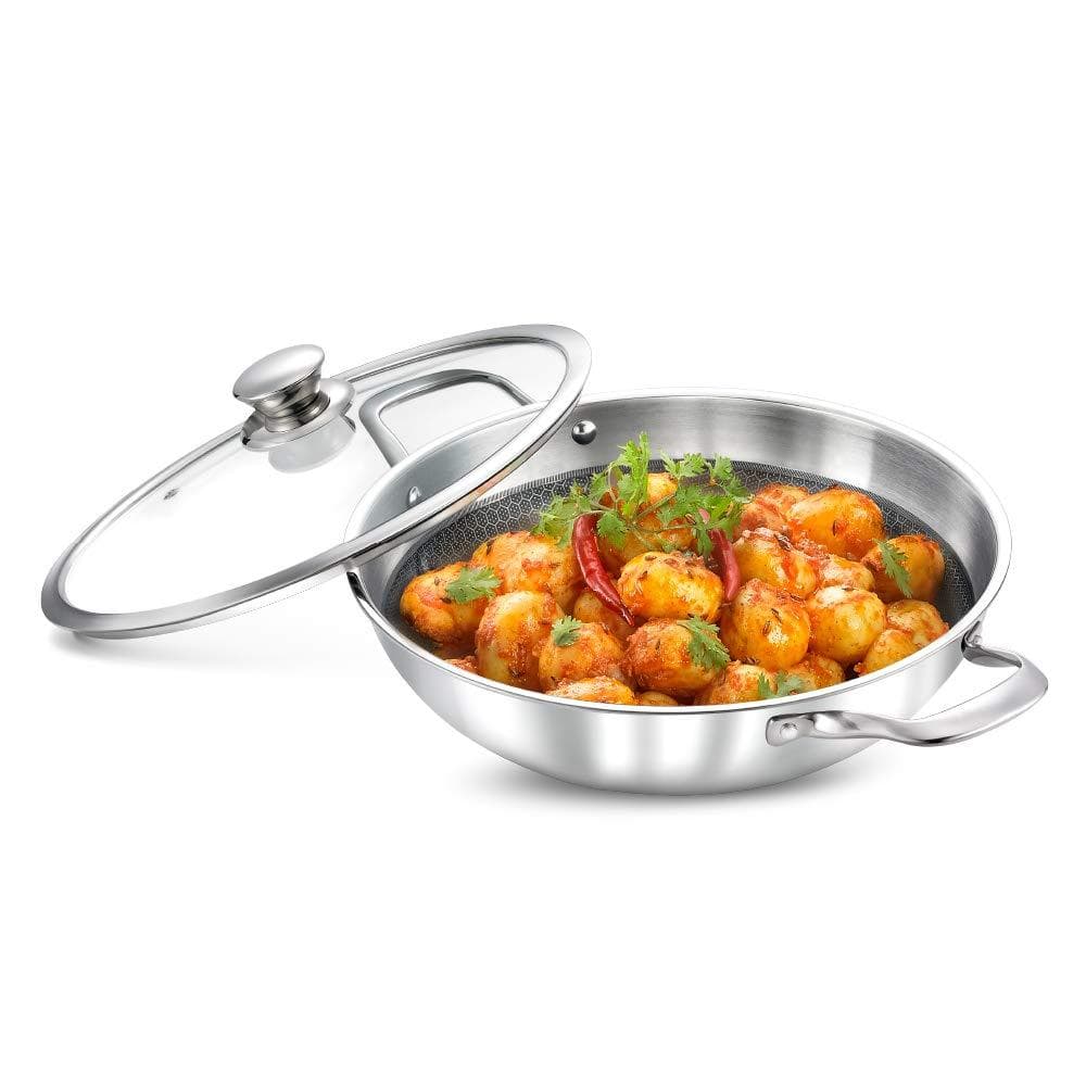 Prestige Tri-Ply Honey Comb Stainless Steel Kadai with Lid - KITCHEN MART