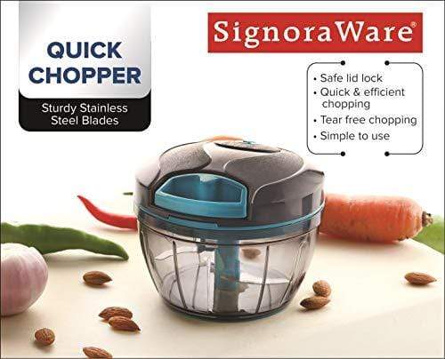 Signoraware Quick Chopper Multipurpose Manual Vegetable, Dry Fruit and Onion Handy Chopper and Quick Cutter Machine for Kitchen with 3 Stainless Steel Blade, 350ml, Set of 1, Cocoa Grey