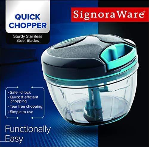 Signoraware Quick Chopper Multipurpose Manual Vegetable, Dry Fruit and Onion Handy Chopper and Quick Cutter Machine for Kitchen with 3 Stainless Steel Blade, 350ml, Set of 1, Cocoa Grey