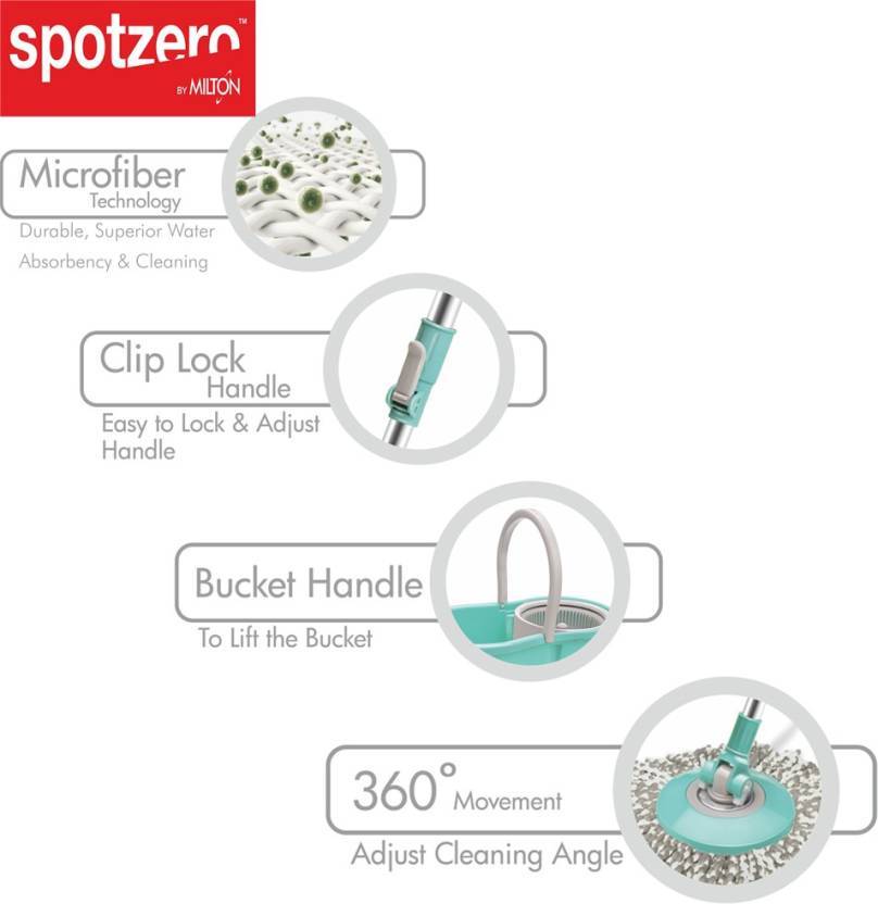 Spotzero By Milton Compact Spin Mop, Aqua Green - KITCHEN MART