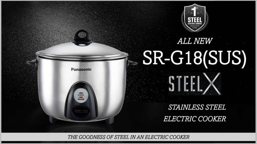 Panasonic Electric Rice Cooker SR-G18 (SUS), 1.8 Litre, With Triply Steel Inner Container