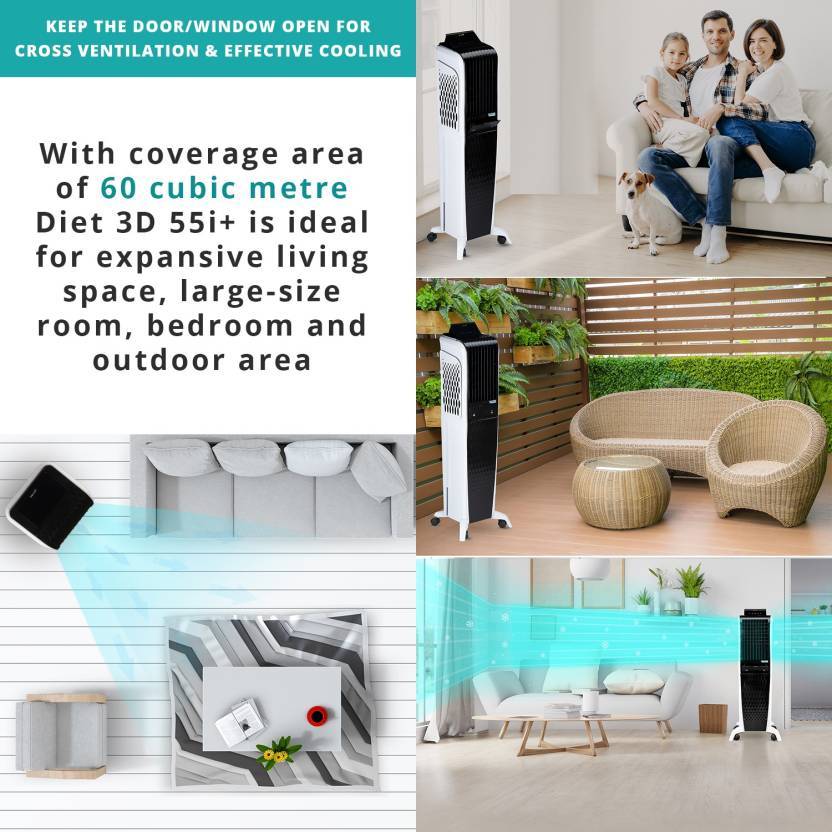 symphony Diet 3D 55i+ Tower Cooler - 55 Litres, White - KITCHEN MART