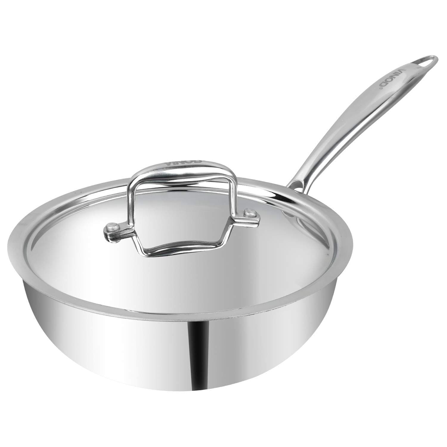 Vinod Platinum Triply Stainless Steel Deep Frypan with Lid - KITCHEN MART