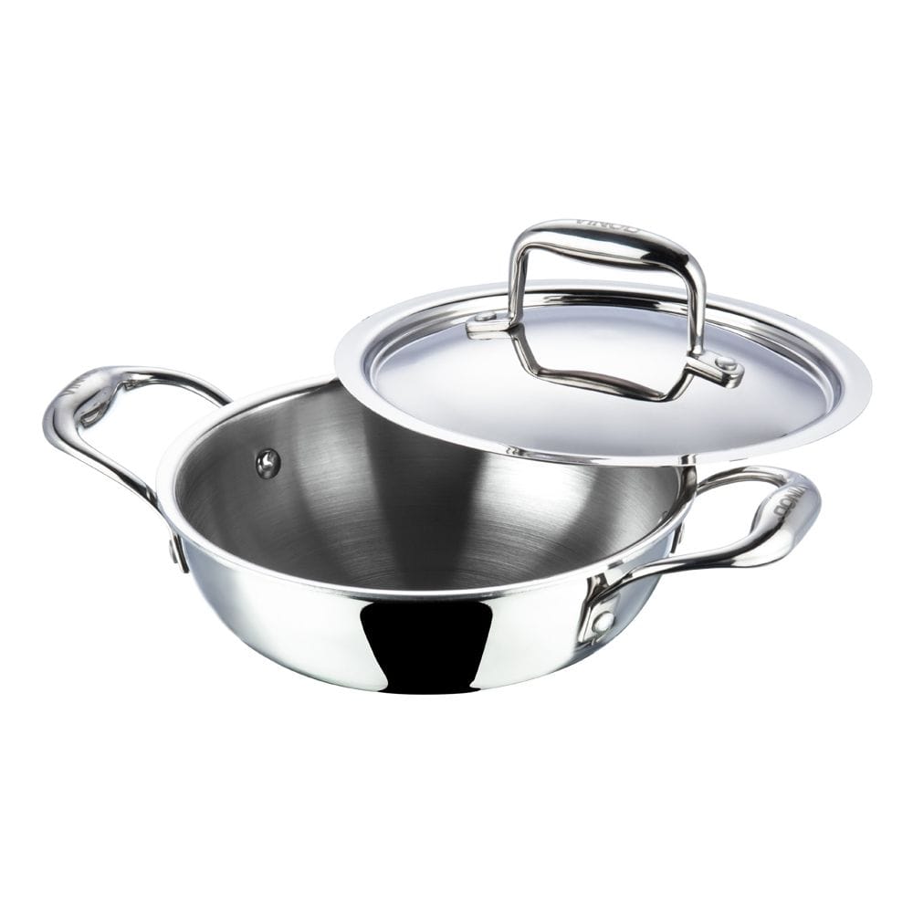 Vinod Platinum Triply Stainless Steel Extra Deep Kadai with Lid - KITCHEN MART