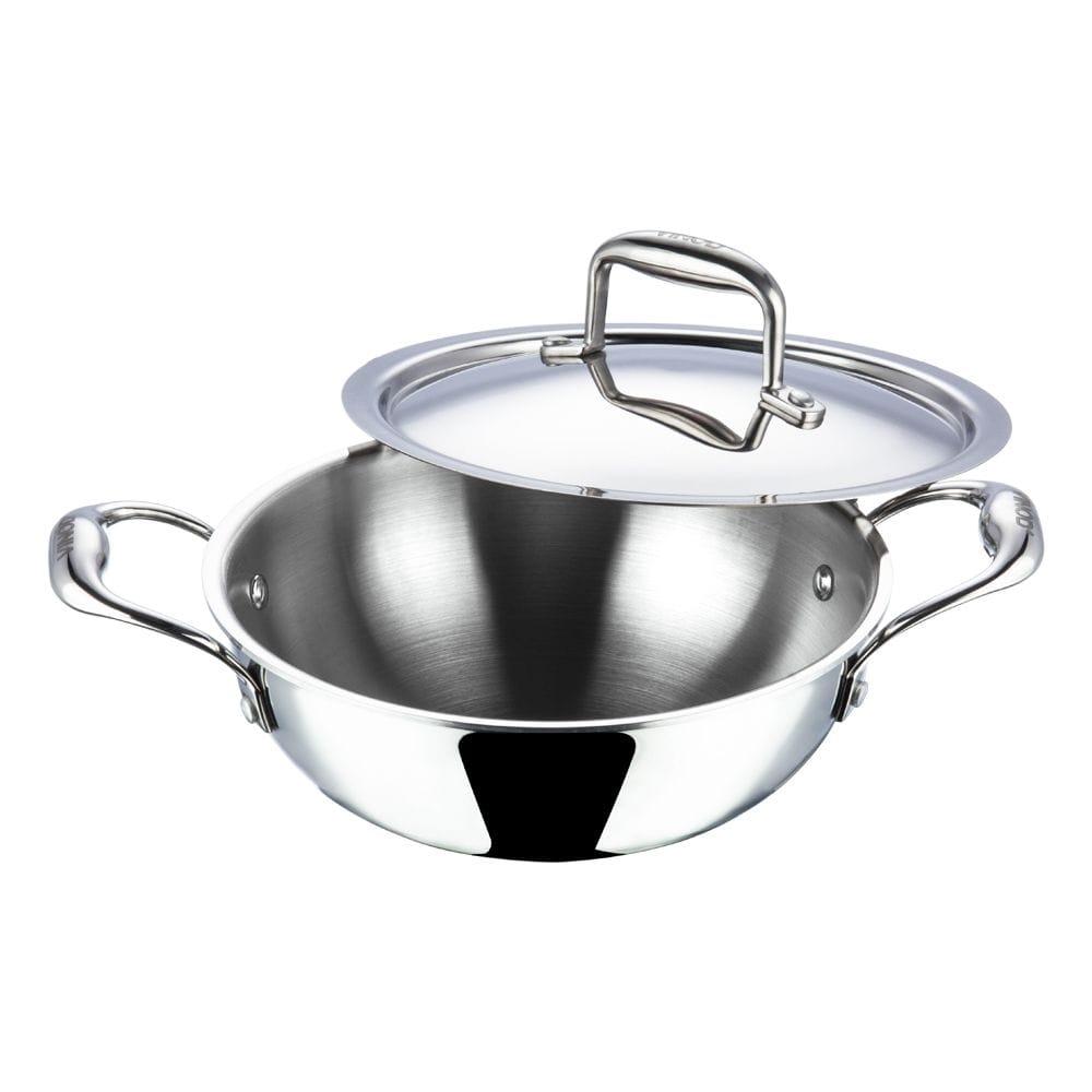 Vinod Platinum Triply Stainless Steel Extra Deep Kadai with Lid - KITCHEN MART