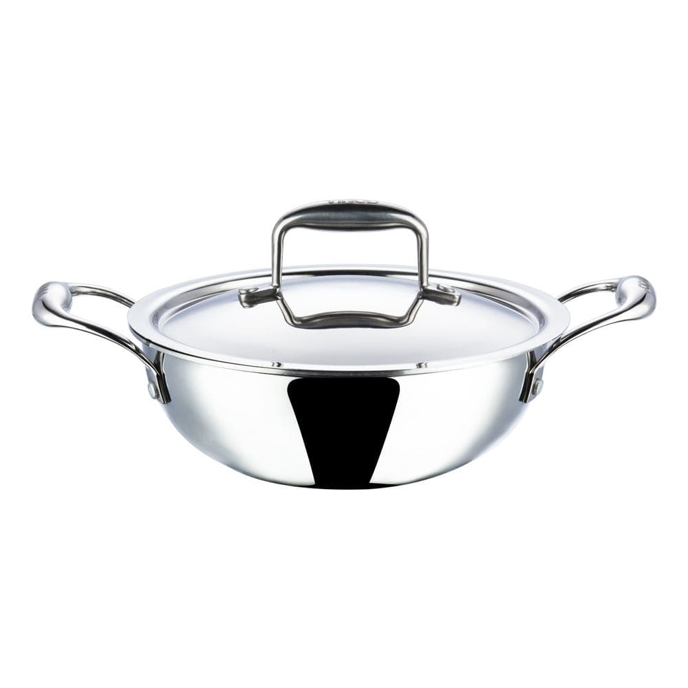 Vinod Platinum Triply Stainless Steel Extra Deep Kadai with Lid - KITCHEN MART