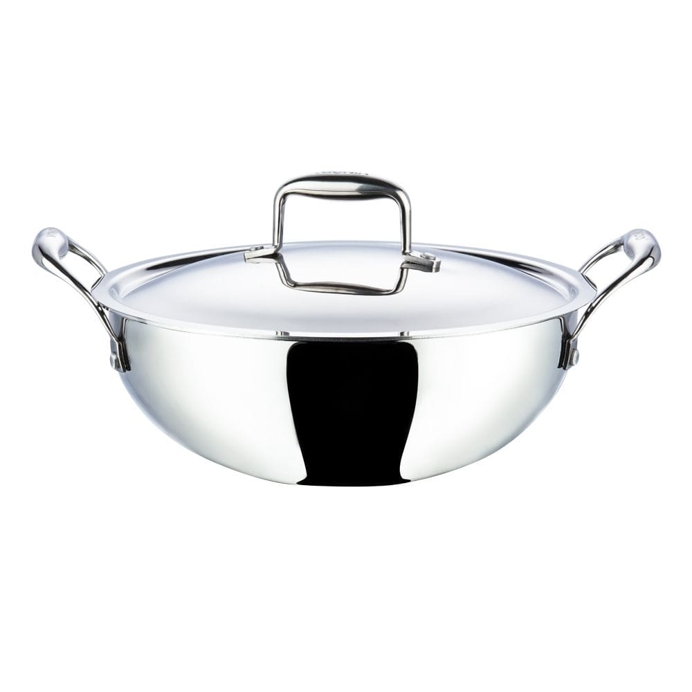 Vinod Platinum Triply Stainless Steel Extra Deep Kadai with Lid - KITCHEN MART