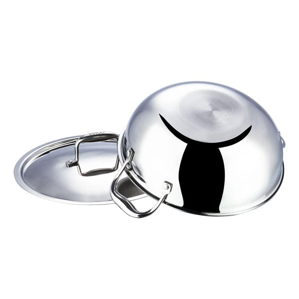 Vinod Platinum Triply Stainless Steel Extra Deep Kadai with Lid - KITCHEN MART