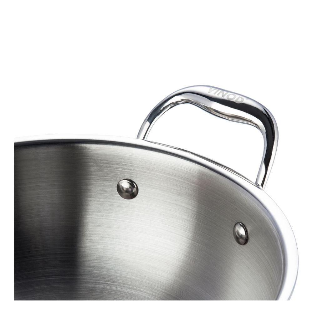Vinod Platinum Triply Stainless Steel Extra Deep Kadai with Lid - KITCHEN MART