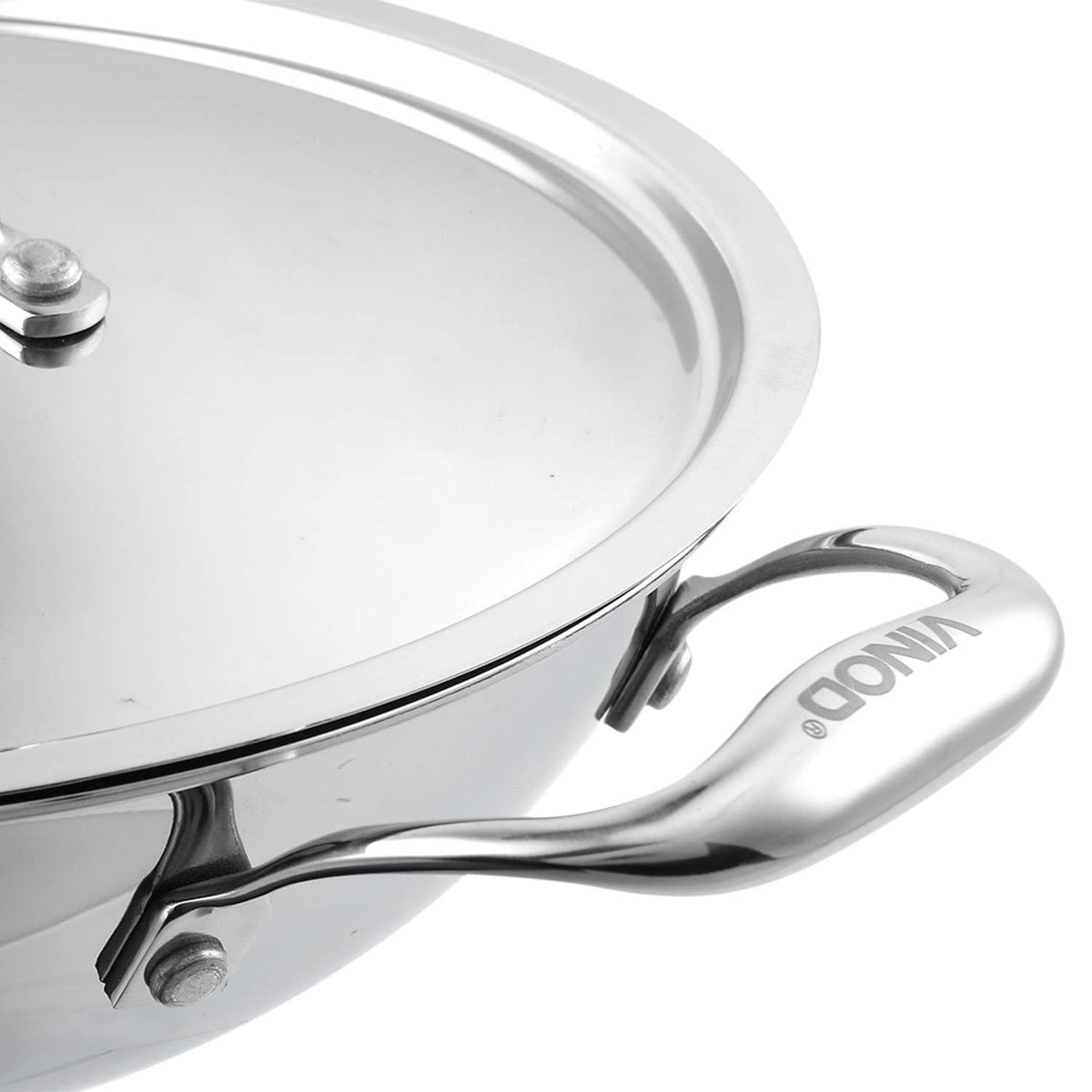 Vinod Platinum Triply Stainless Steel Kadai with Lid - KITCHEN MART