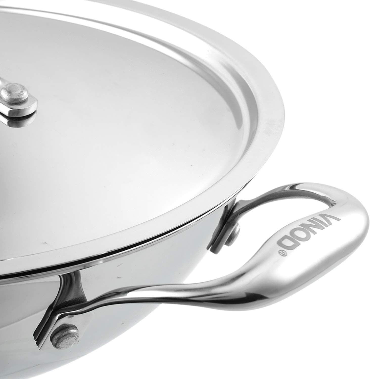 Vinod Platinum Triply Stainless Steel Kadai with Lid - KITCHEN MART