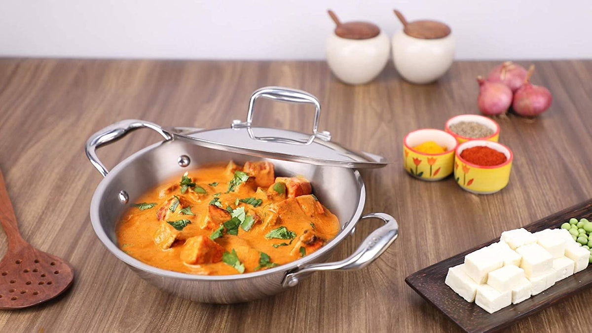 Vinod Platinum Triply Stainless Steel Kadai with Lid - KITCHEN MART