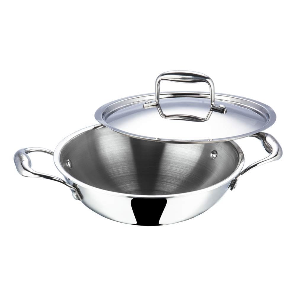 Vinod Platinum Triply Stainless Steel Kadai with Lid - KITCHEN MART