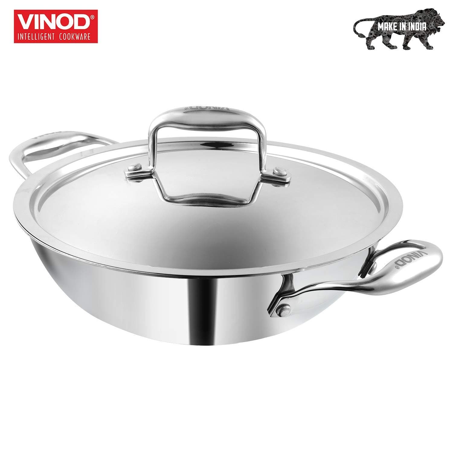 Vinod Platinum Triply Stainless Steel Kadai with Lid - KITCHEN MART