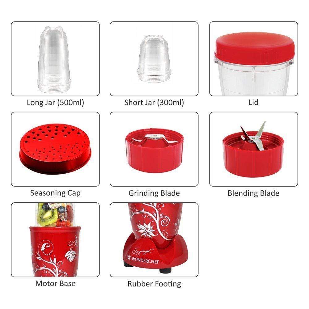Wonderchef Nutri-Blend 400 Watts Juicer Mixer Grinder (Red) - KITCHEN MART